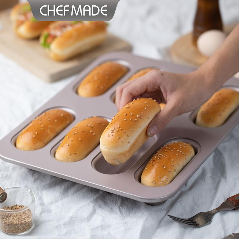 Home Cooking Appliances - CHEFMADE 8カップオーバルロングホットドッグパン型ノンスティックベーキングトレイオーブンベーキングウェア家庭用キッチン向け