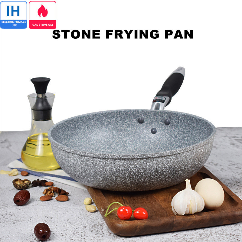 Home Cooking Gas - ノンスティックパン耐久性のある石フライパン中華鍋ホームステーキスキレットパンケーキ揚げ電磁調理器ガスストーブ調理器具セットキッチン用