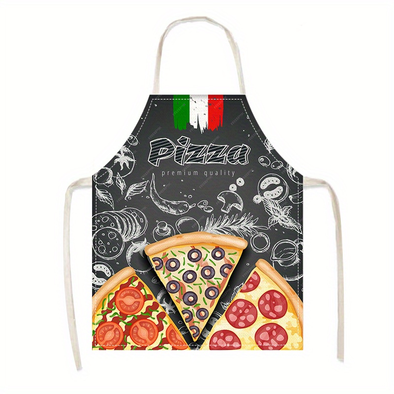 Home Cooking In Italian - リネンエプロン ピザ イタリア料理プリント キッチン クッキング ベーキング