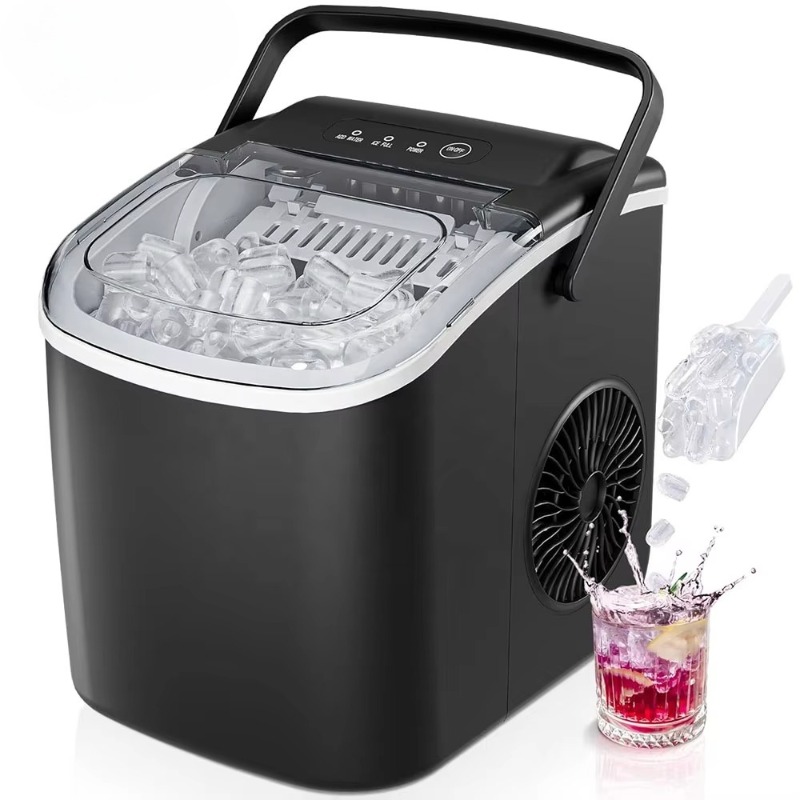 Home Cooking Appliances - 持ち運び可能なカウンタートップ型製氷機。取っ手付きで、家庭、キッチン、バー、パーティー、RV、キャンプなどでの使用に最適。自動で角型の氷を作ります。