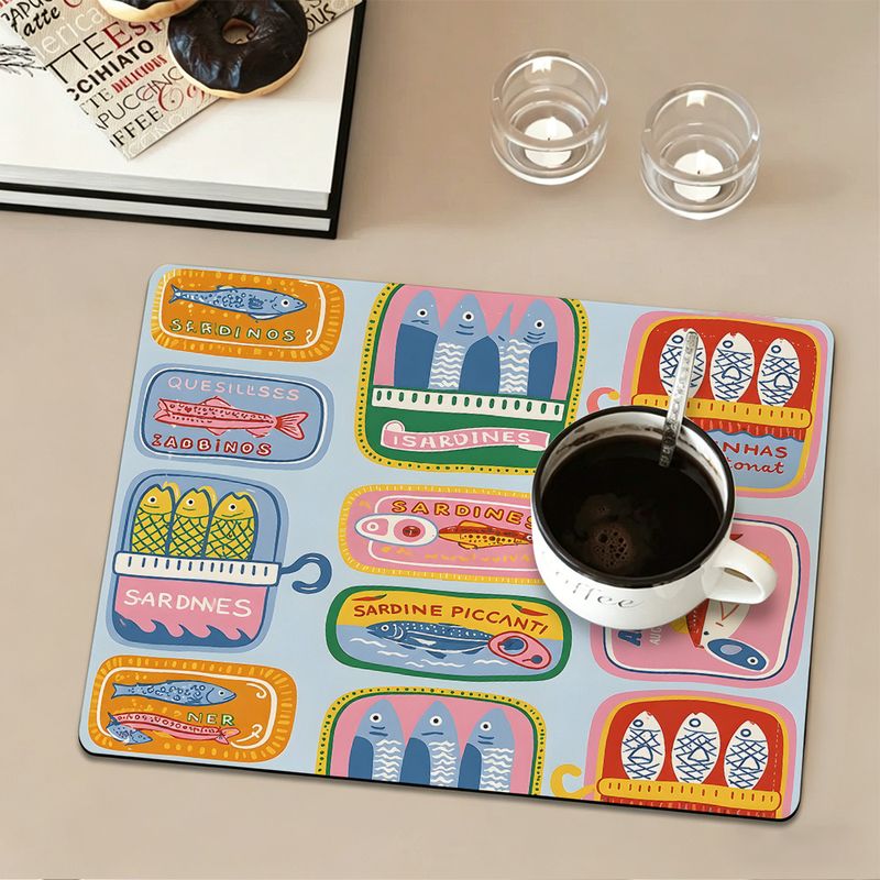 Home Cooking Appliances - VIKAMA ヴィンテージ型イワシ缶型排水マット 吸水性 速乾性 コーヒーメーカーマット キッチンカウンターテーブル
