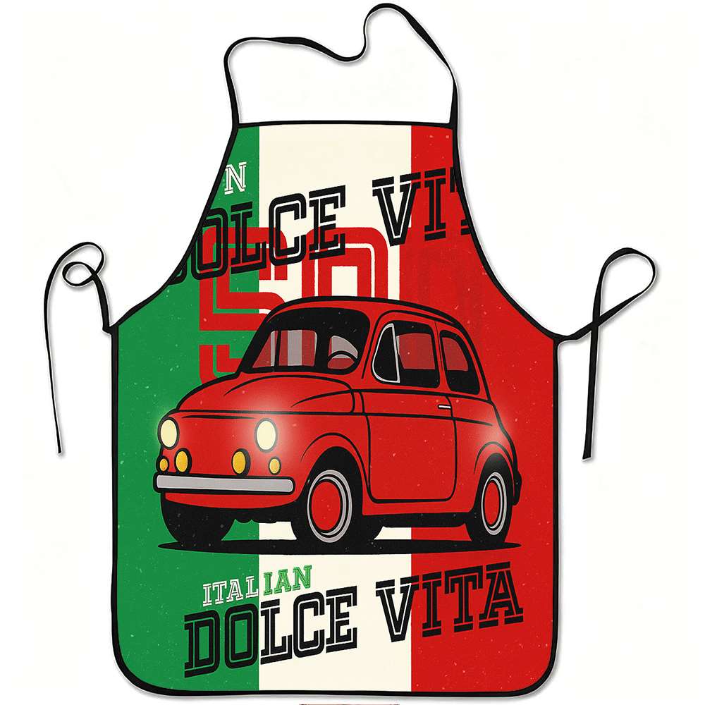 1枚の楽しいイタリア風エプロン、赤いフィアットのイタリア国旗 - Home Cooking In Italian のレビューと価格