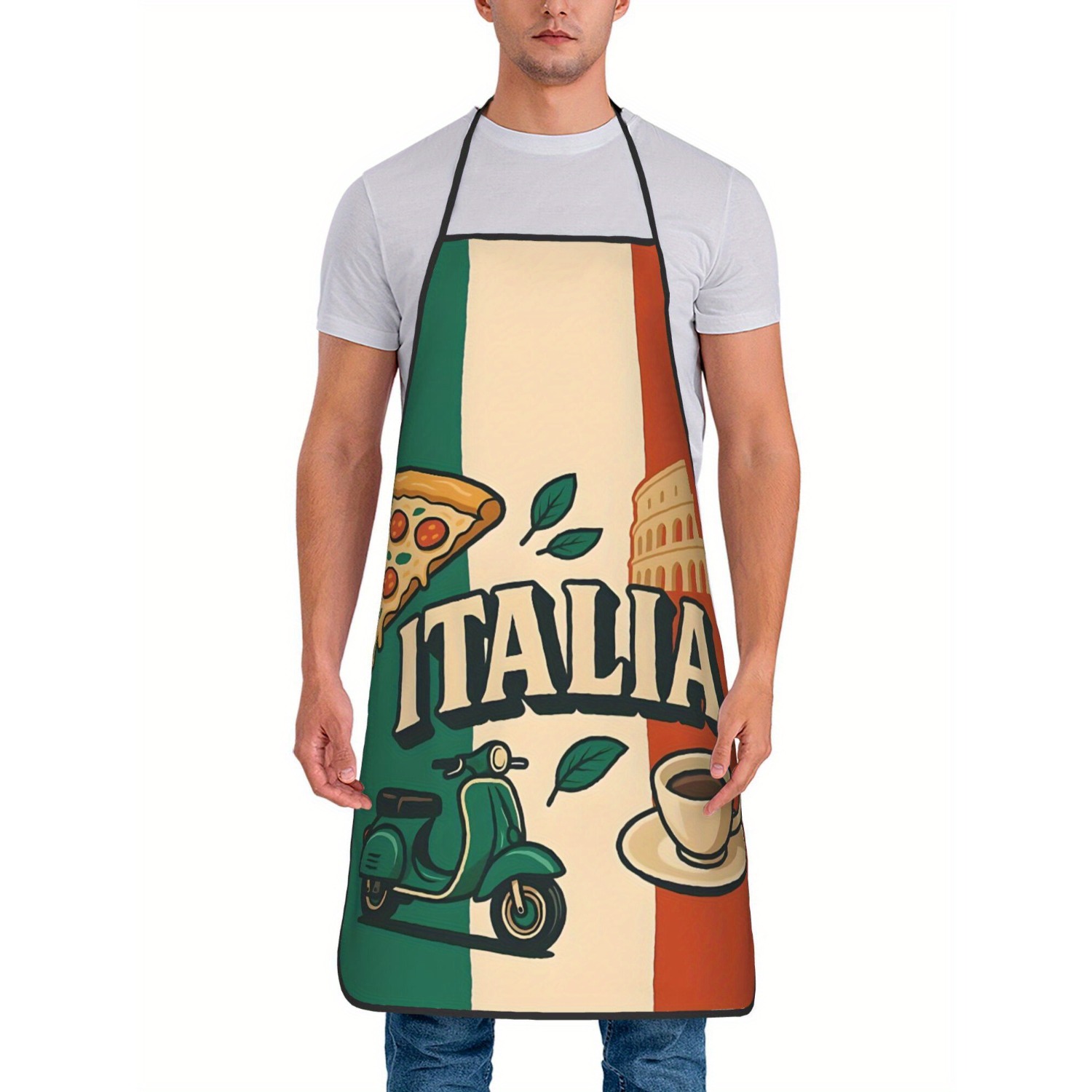 レトロなイタリア国旗柄キッチンエプロン ピザ スクーター コ - Home Cooking In Italian のレビューと価格